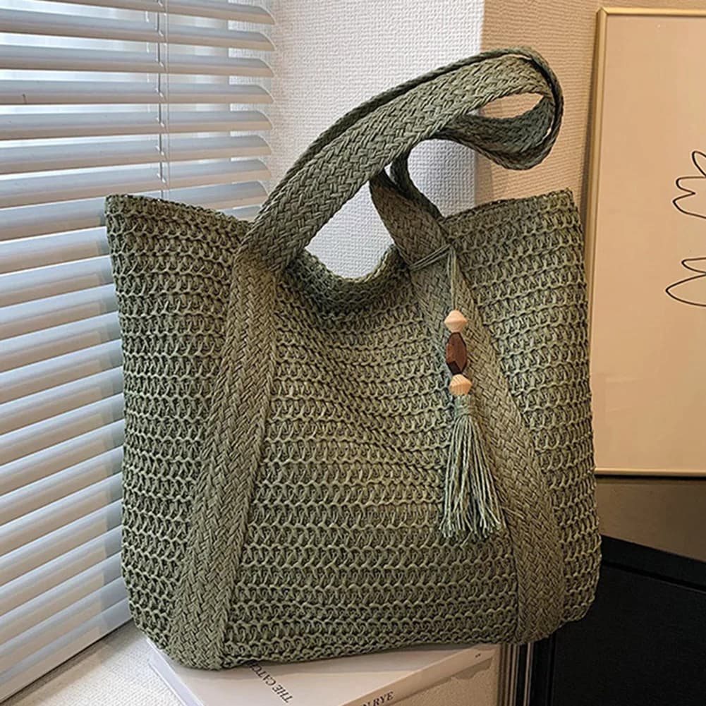 Woven Handbags Ladies Summer Woven Totes Bag with Tassel Women Shoulder Bag Large Capacity Fashion Straw Female Shopper Bag