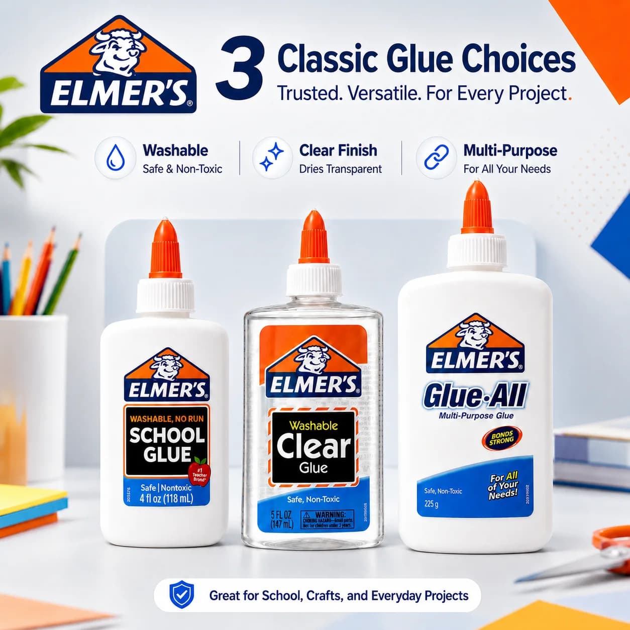 Elmer’s Glue Washable Liquid School Glue All Purpose Glue-All for Making Slime Student School Supplies Art DIY