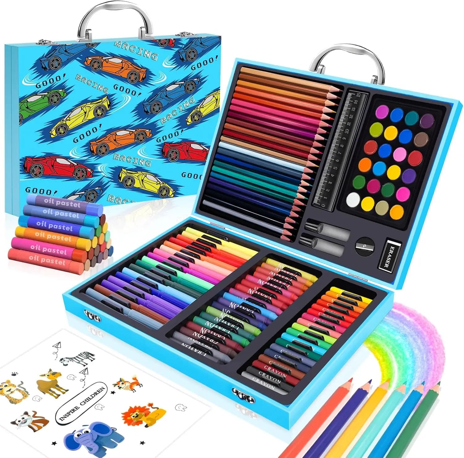 110PCS Arts & Crafts Supplies Coloring Pens Set Painting Set With Markers/Crayons/Colored Pencils/Oil Pastels/Watercolor Cakes