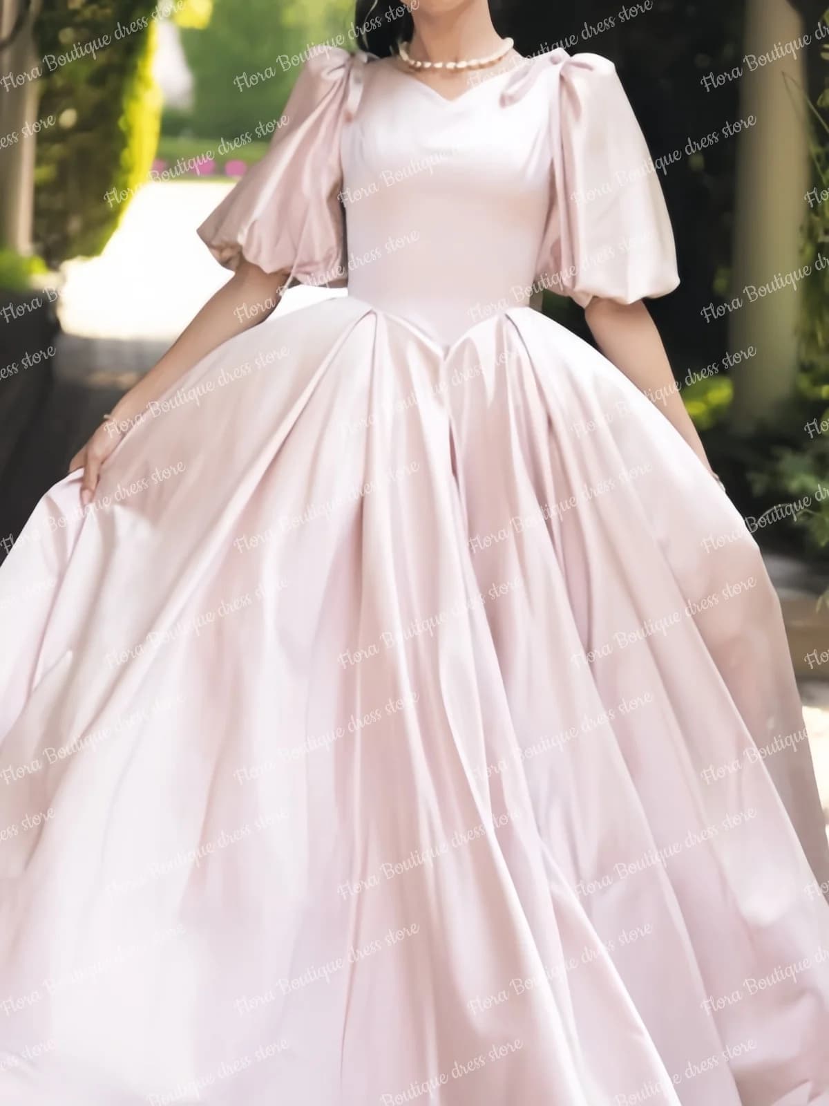 Women's Pink Bridesmaid Dresses for Wedding High Neck Bishop Sleeve Prom Dress Floor Length Custom Satin Communion Evening Gown