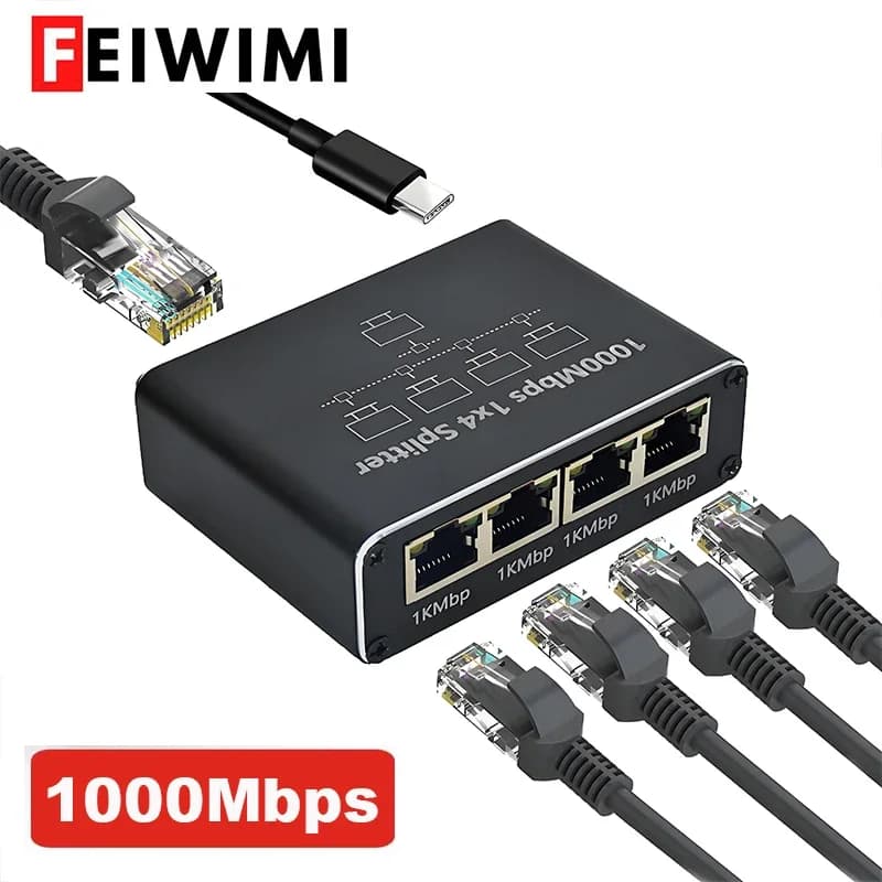 Gigabit 1000Mbps RJ45 Splitter 1 to 2 4 Ethernet Adapter Lan Connector Switch Coupler for PC Laptop TV Box Router Digital TV