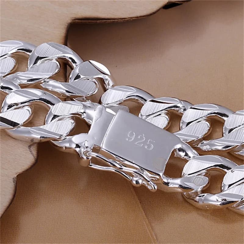 hot noble Women's Mens Fine 925 sterling Silver Bracelet Fashion Jewelry Gift Men's 10MM Square Beautiful