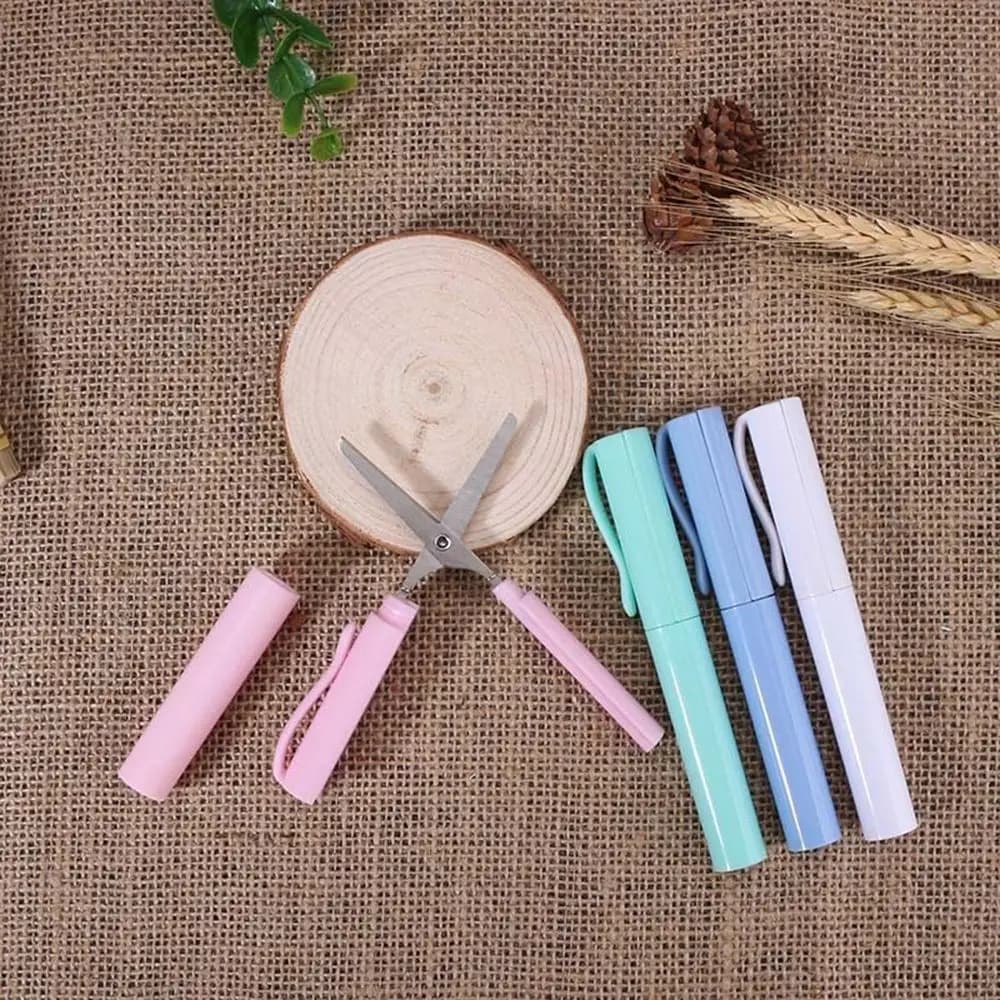 Portable Multifunction DIY School Office Supplies Paper-Cutting Art Tool Folding Scissors Pen Shape Scissors