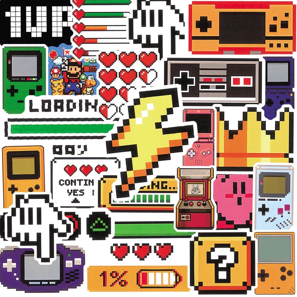 50PCS Classic Gaming Console Cartoon Stickers Retro Nostalgia Decals for Skateboard Car Motorcycle Helmet Graffiti Sticker Toys