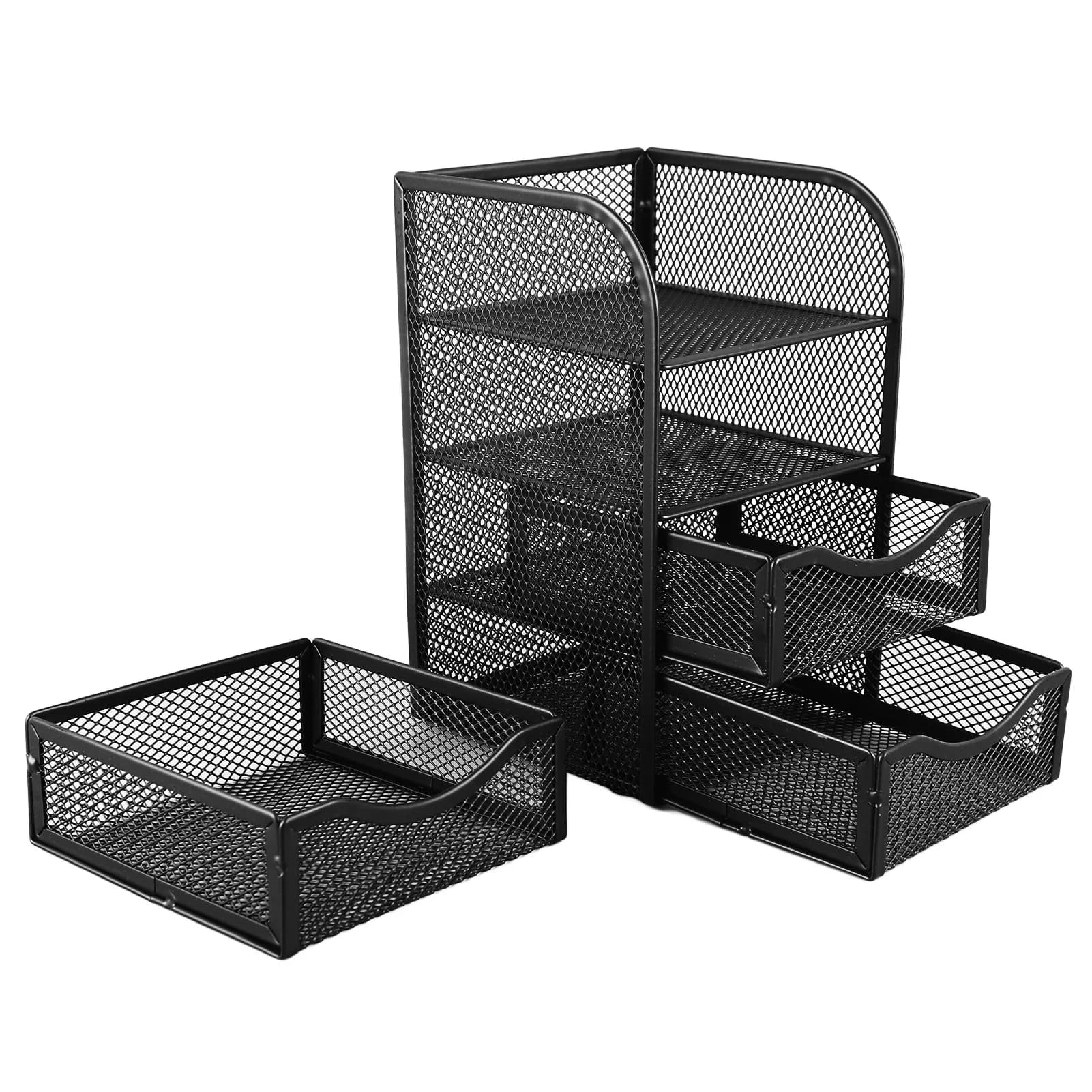 Desk Organizer with 3 Drawers Metal Mesh Slip Resistant Desktop Storage Rack for Office Supplies Stationery