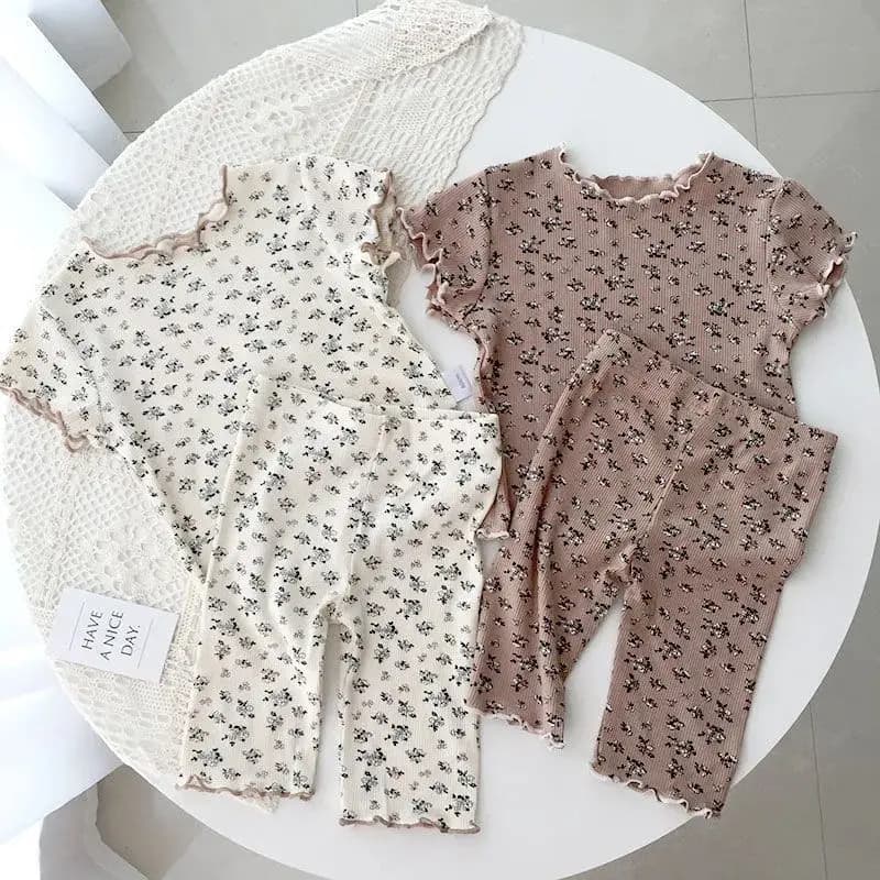 Baby Girls Summer Sleepwear Sweet Floral Short Sleeve Pajamas Sets Toddler Kids Thin Pyjamas Comfortable Children Nightwear