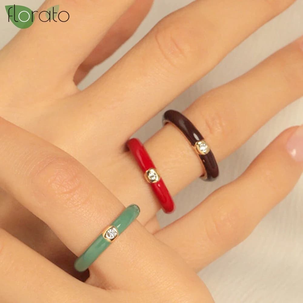 Premium Gold Plated Colorful Enamel Engagement Rings for Women Fashion Wedding Luxury Jewelry Party Women's Accessories