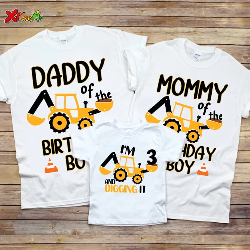 Family Matching Outfits Construction Birthday Party Family Shirt Personalized T Shirt Boy ANY AGE Name I'm 3 Famili Look Famili