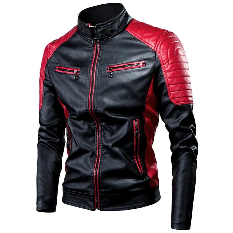 Men Motorcycle Leather Jacket Coat Fur Waterproof Warm Fashion Splicing Vintage Stand Collar Riding Black Long Jacket