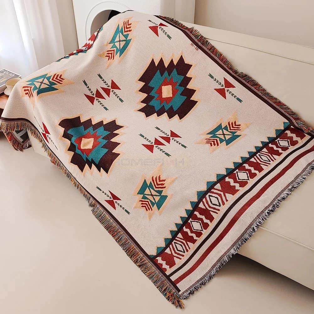 Aztec Blanket Oversized Boho Throw Blanket with Fringe Southwestern Geometric Tapestry Vintage Woven Throw Blankets Double-S