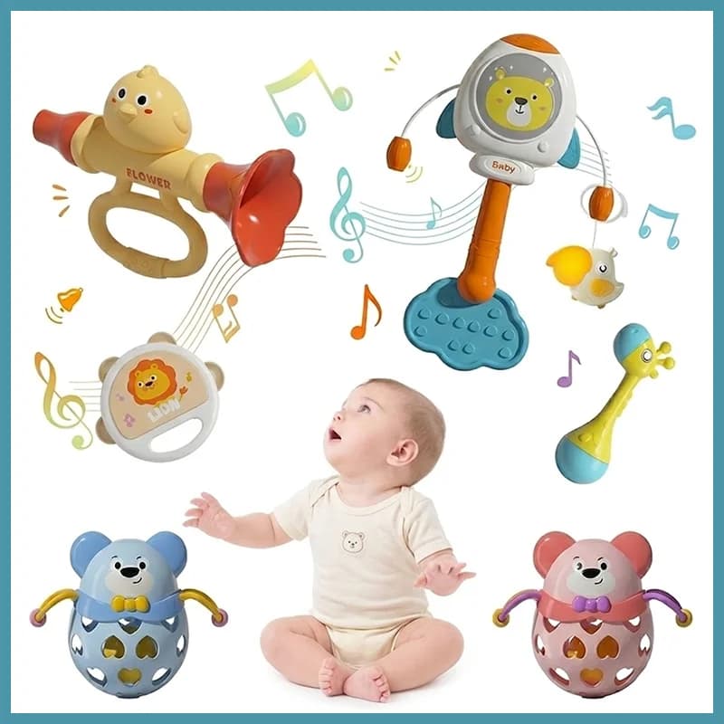 Baby Rattles Toy Cute Animal Hand Bell Grasping Ball Sensory Early Educational Toys for Infant