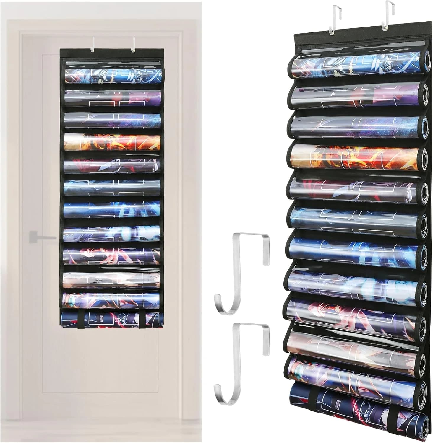 Playmat Holder - Portable Organizer Rack for TCG/RPG Mat, Compact Storage Solution for MTG & Collectible Game Mats with 2 Hooks