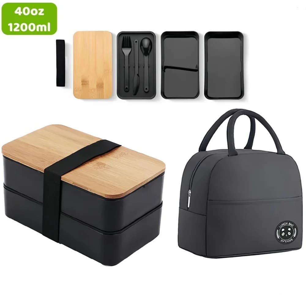 Adult Bento Lunch Box, 2-Tier Food Storage Container Set with Cutlery for Kids/children, Crisper Microwave and Dishwasher Safe