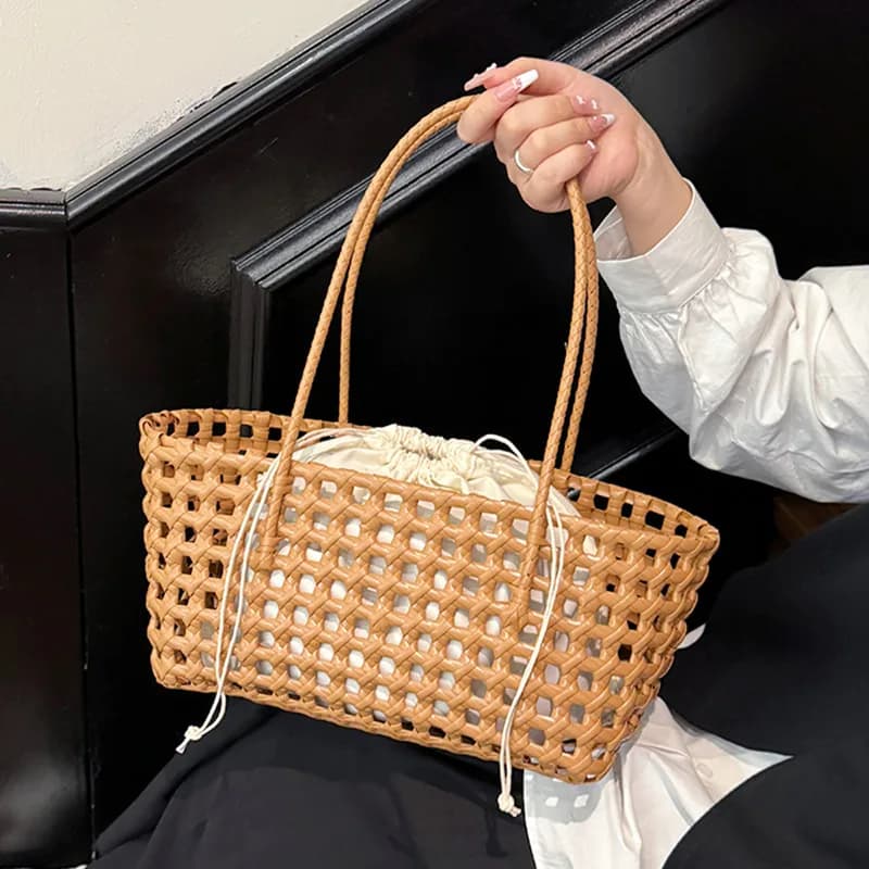 Vegetable basket women straw bags female summmer beach bag lady travel bags designer handbag handmade woven rattan bag shoulder