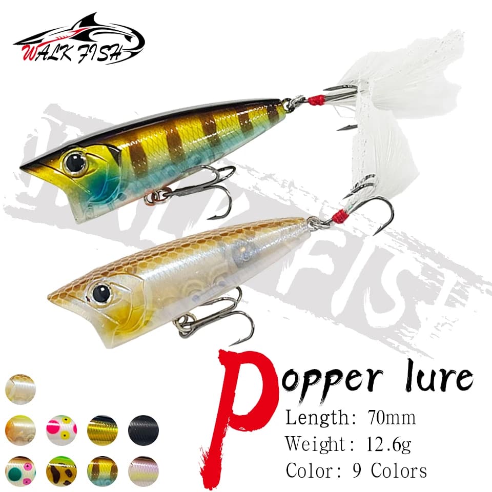 WALK FISH 1Pcs 70MM/12.6G Popper Fishing Lures Topwater Bass Pike Long Casting Floating Wobbler Fishing Accessories Hard Bait