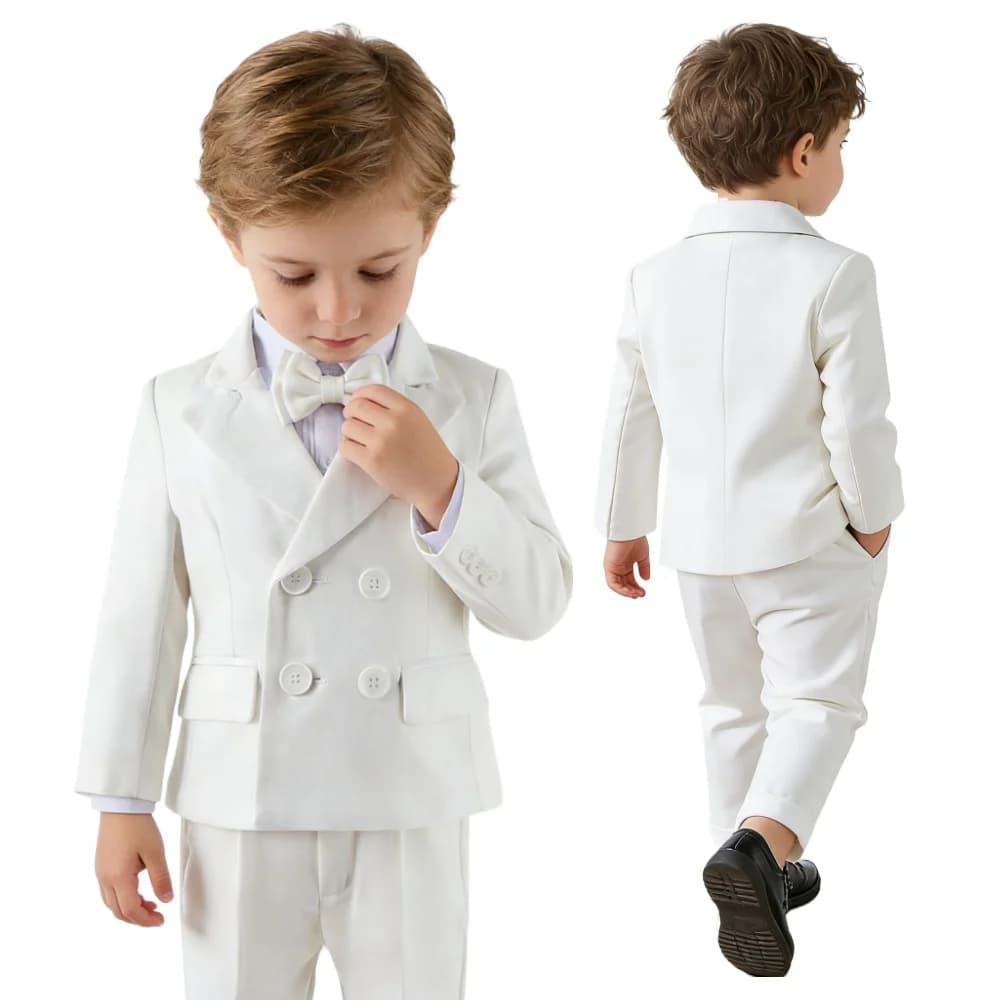 Boys Clothes 3pcs White Gentleman Suit Set for Baptism Wedding Birthday Children's Dress Outfit with Jacket Baby Clothing set