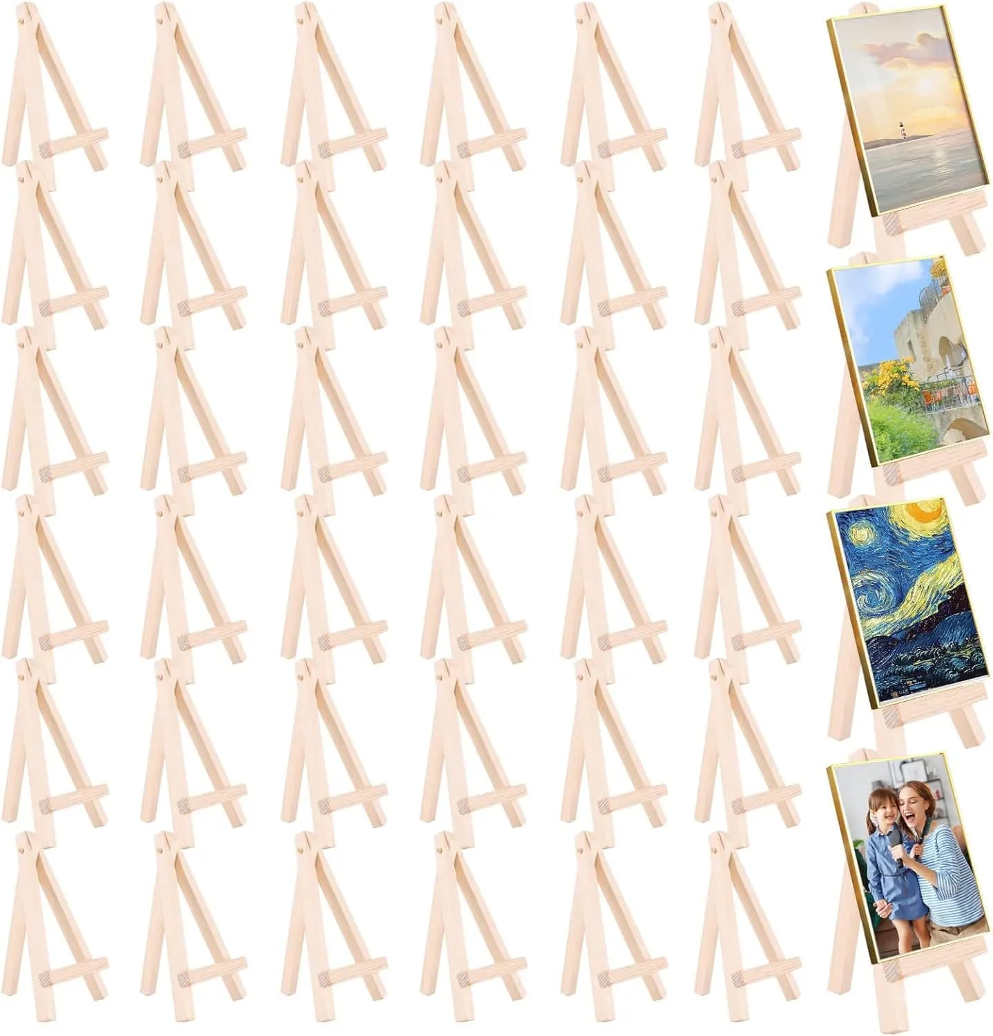 Mini Wood Display Easels, Small Table Top Easels, Artist Triangle Easels for Displaying Canvas Paintings, Weddings