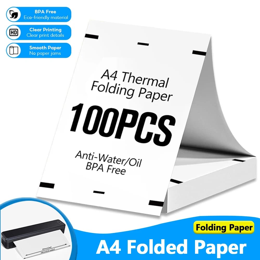 20/100/200 Sheets A4 Thermal Paper 210mm Folded Paper For A4 Portable Thermal Printer Multipurpose Printing Paper For Photo PDF