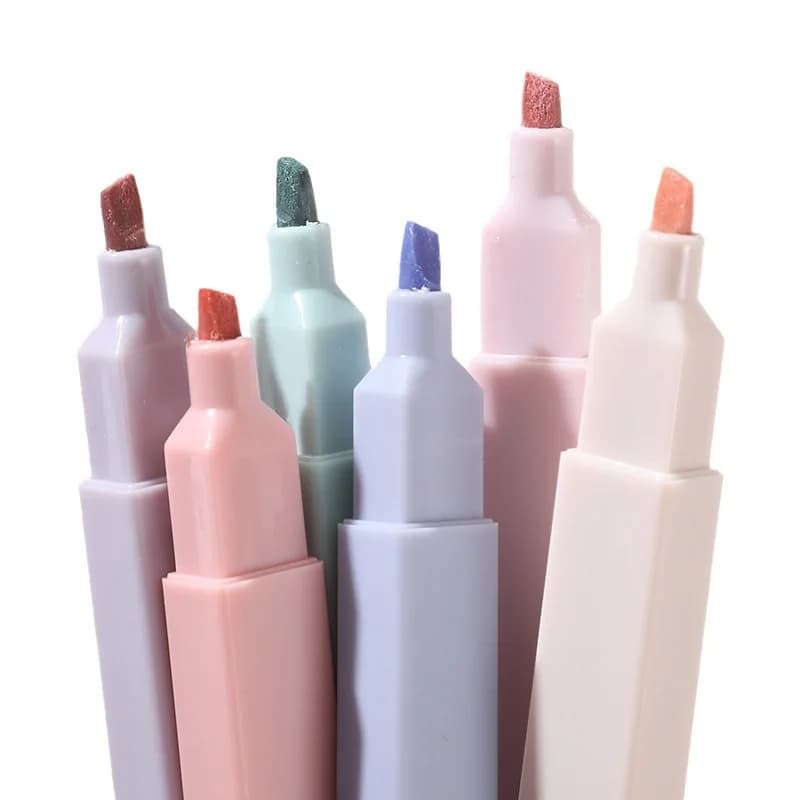 6 Pcs/Set Highlighters Set Cute Kawaii Candy Color Markers Pens Ends Pastel Back To School Japanese Stationary Supplies