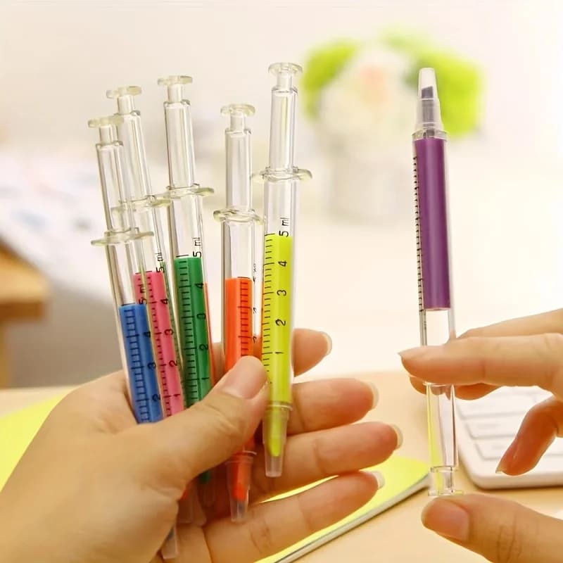 6pcs Color Highlighters And Syringes Fluorescent Needles Watercolor Syringes Highlighters For Office School Marker Writing Tools