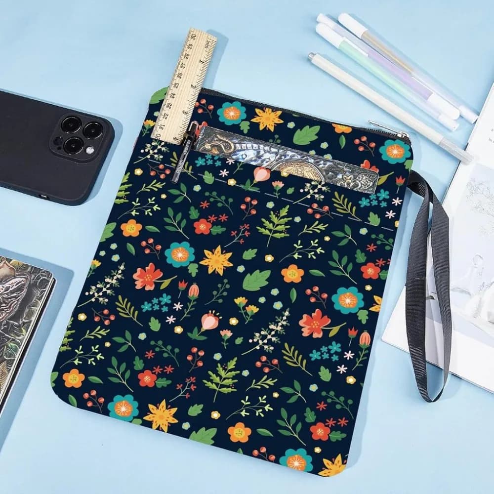 Black Book Sleeves Flower Leaf Book Covers Book Protector for Paperbacks Washable Fabric Cloth Book Cover with Zipper