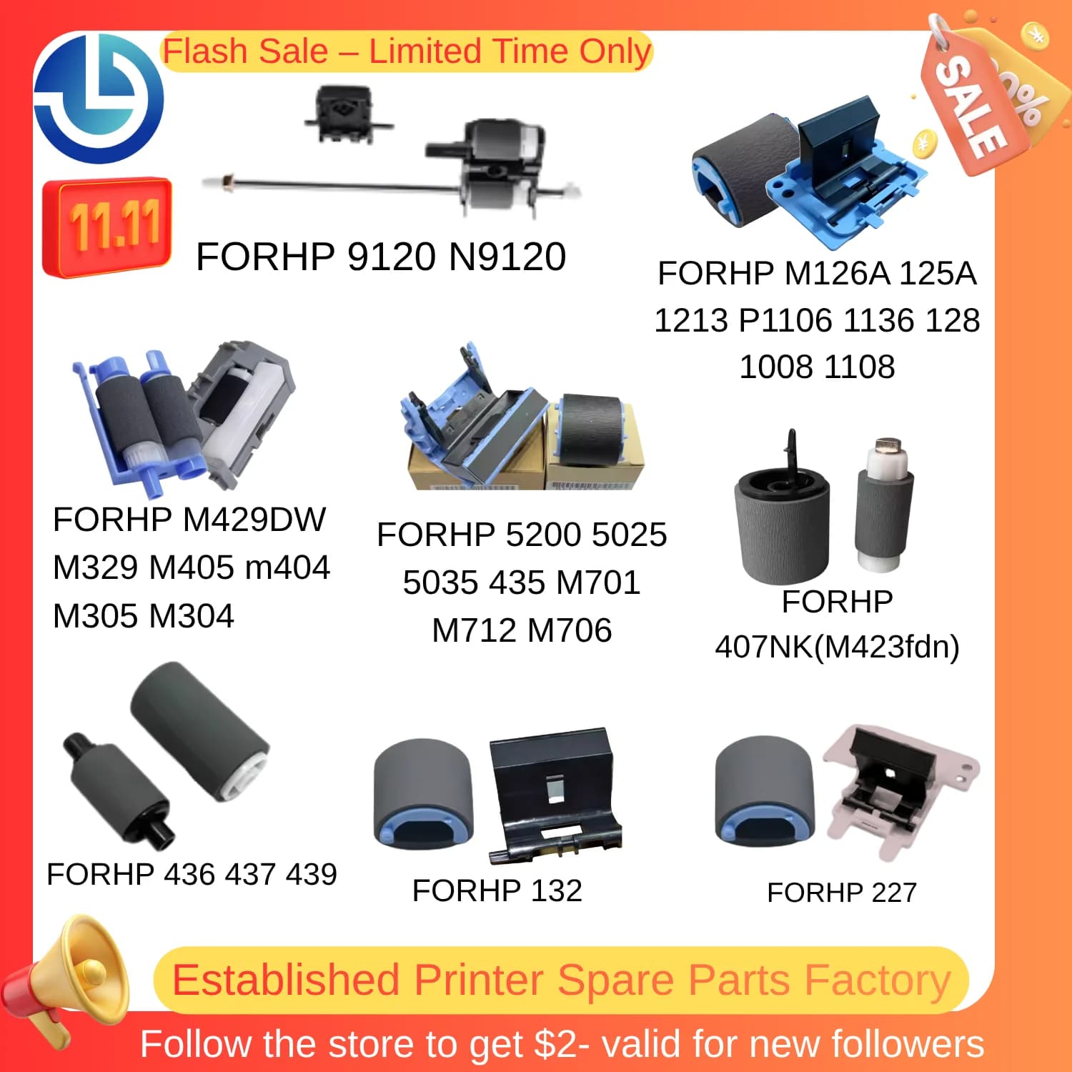 Printer Spare Parts Kit Includes Pickup Roller Separation Pad for HP Universal 407NK 436 437 439 M429DW M329 M405 M404 M305 M30