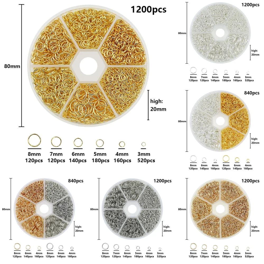 4 6 8mm Kc Gold Alloy Jewelry Open Jump Rings Set Accessory Kit For DIY Bracelet Necklace Chain Making Connection Accessories