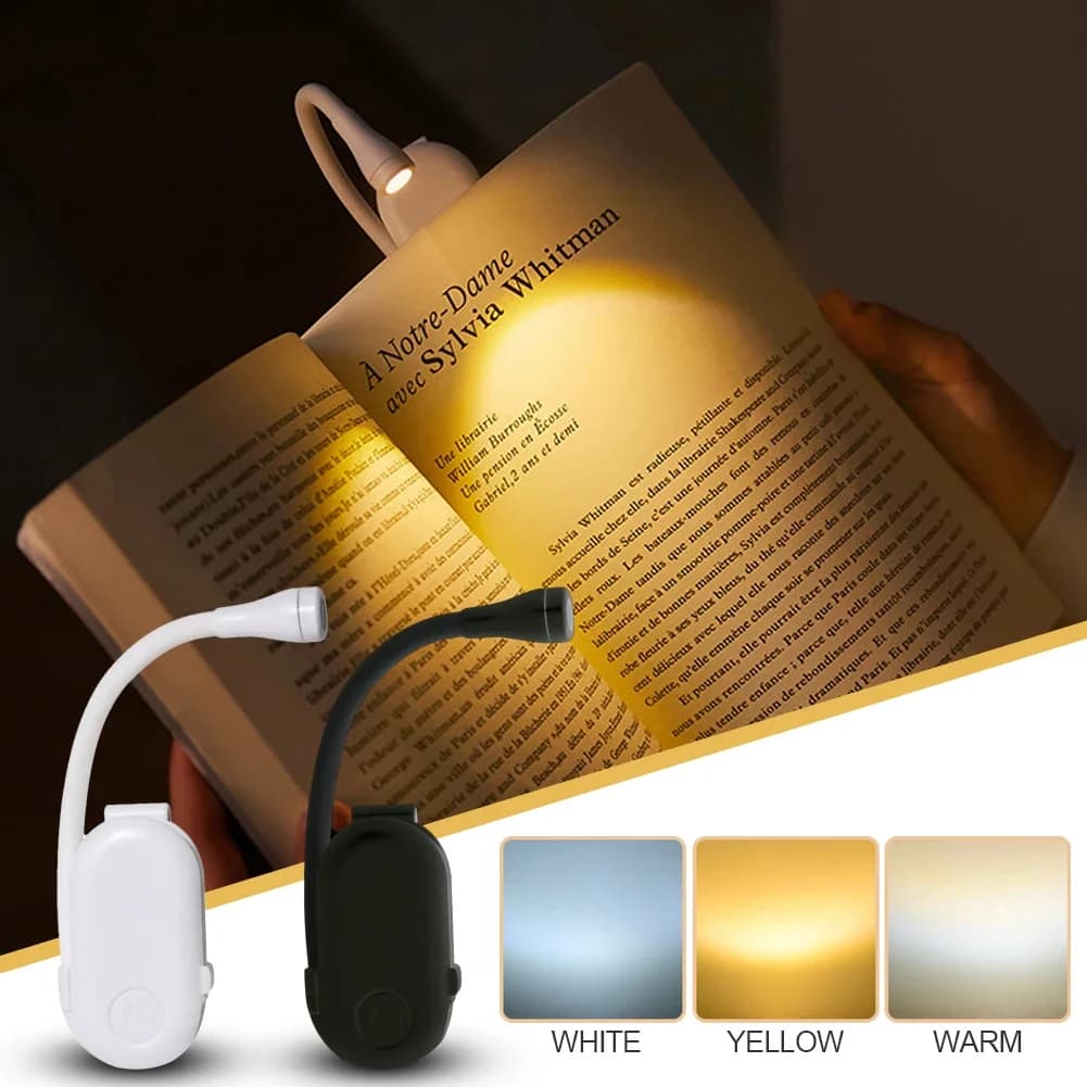 LED Reading Lamp USB Rechargeable 3 Colors Adjustable Clip-on Desktop Book Light Eye Protection Portable Study Room Mini Light