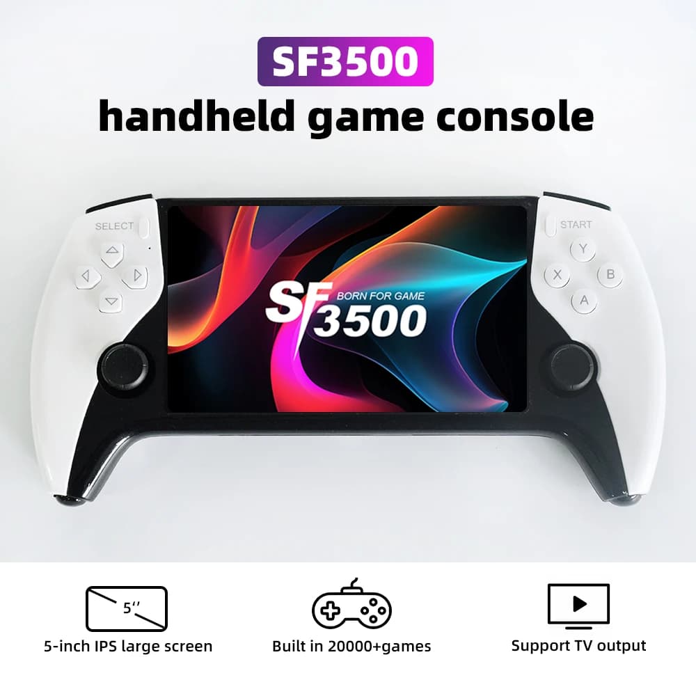 SF3500 Handheld Game Console, 5-Inch IPS Large Screen Portable Game Console, Built-in 20000+ Games, Supports FHD Output
