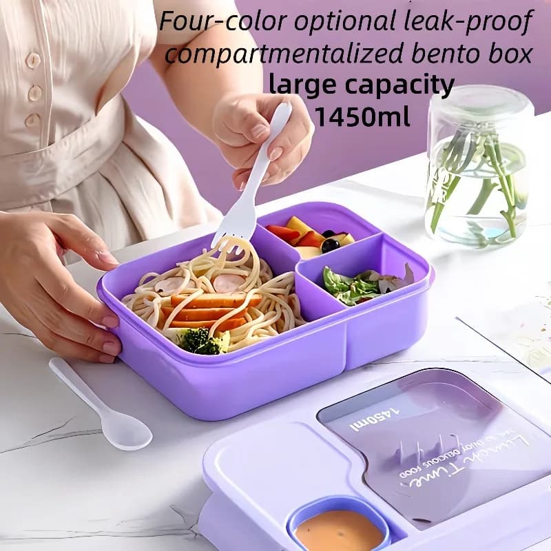 Bento Box-Portable lunch box with built-in tableware and sauce box, square meal reserve box for school, office and travel