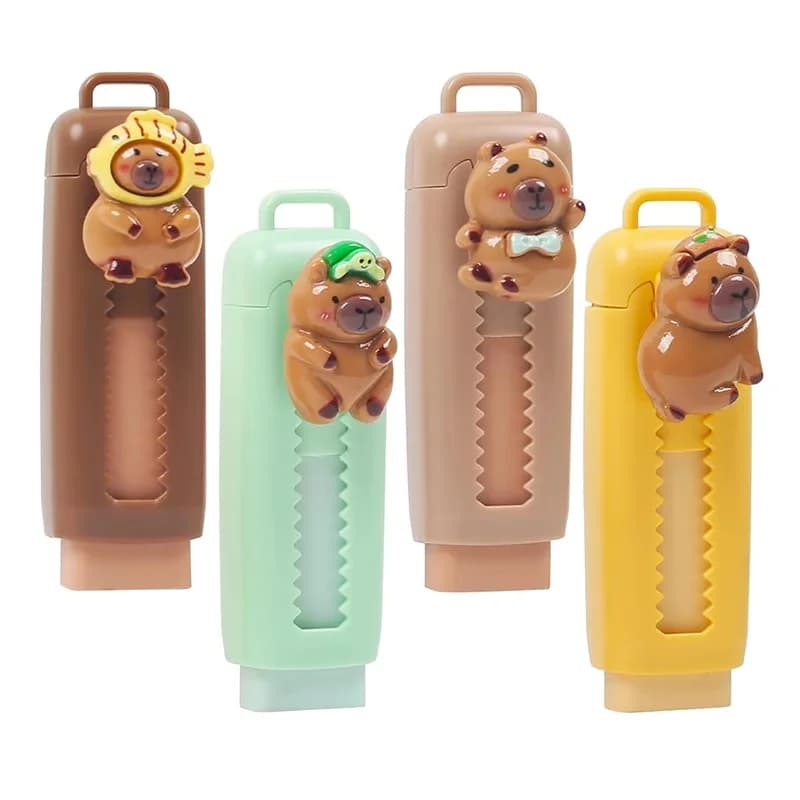 Cute Capybara Erasers Set Cartoon Design 4B Eraser Retractable For Drawing Exams Kids Students Office Supplies School Stationery