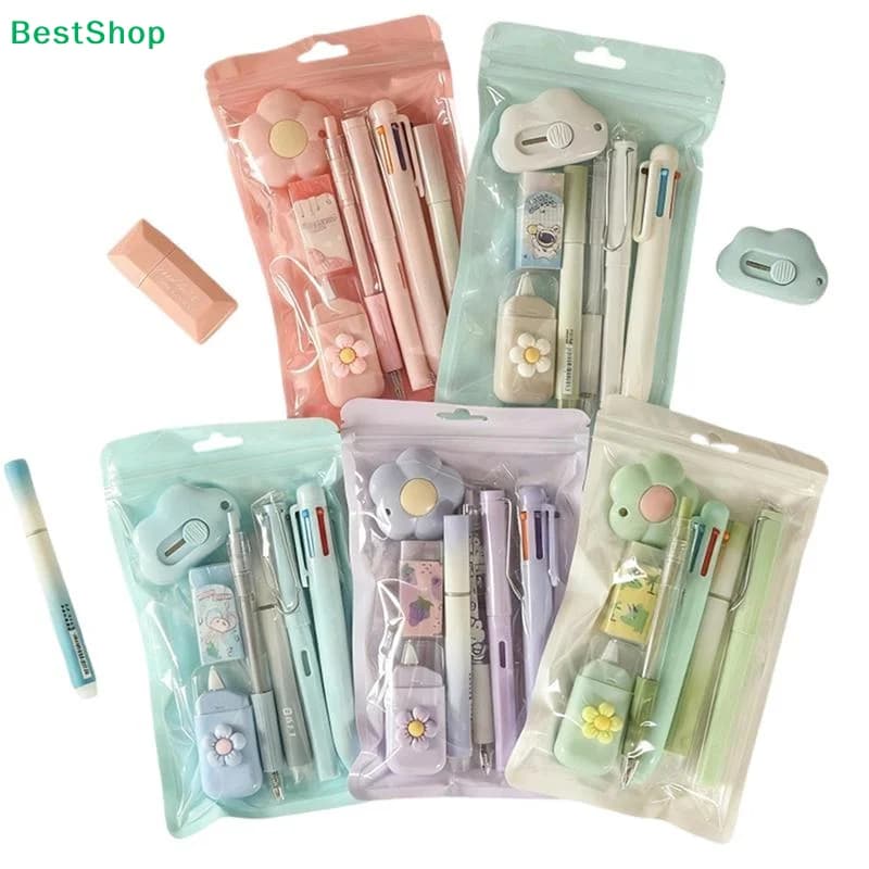 ❄Cute Aesthetic Stationery Set – Kawaii Pens, Mini Cutter & Flower Decor for School & Office Supplies