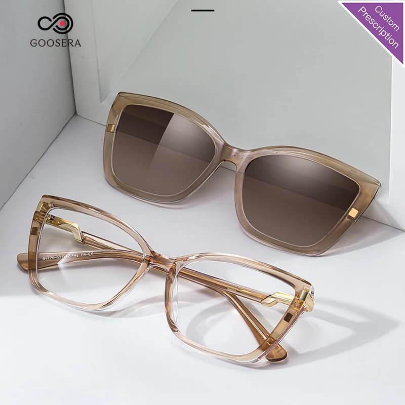 Women Prescription Reading Glasses Optic Lenses Myopia Eyewear High-quality Detachable Magnetic Clips Sunglasses Uv400 Female