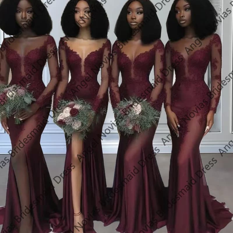 Long Sexy Mermaid Burgundy Bridesmaid Dresses Wedding Party Maid Of Honor Dress Vestidos De Boda Para Fiestas Customized