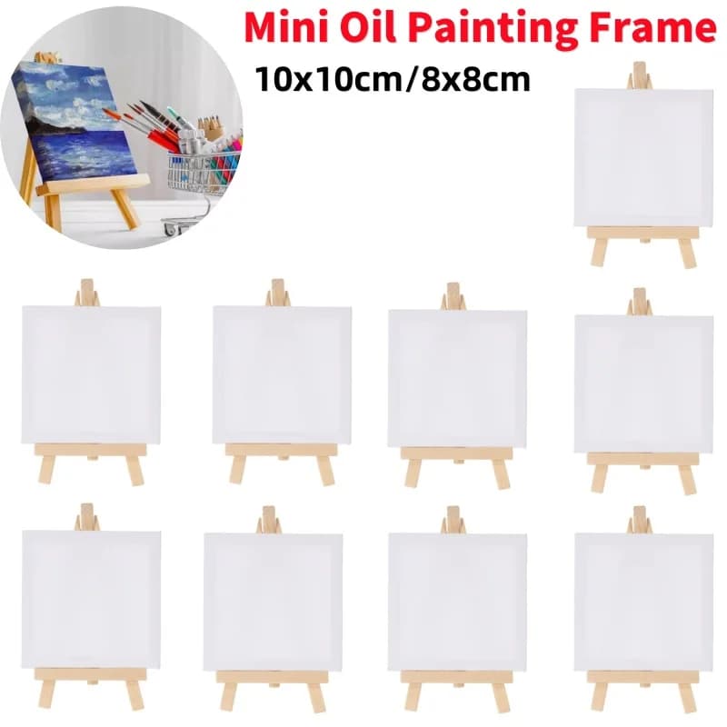 12Pcs Mini Oil Painting Frame 8*8cm/10*10cm Easels + Canvases Kit DIY Drawing Small Table Easel For School Wedding