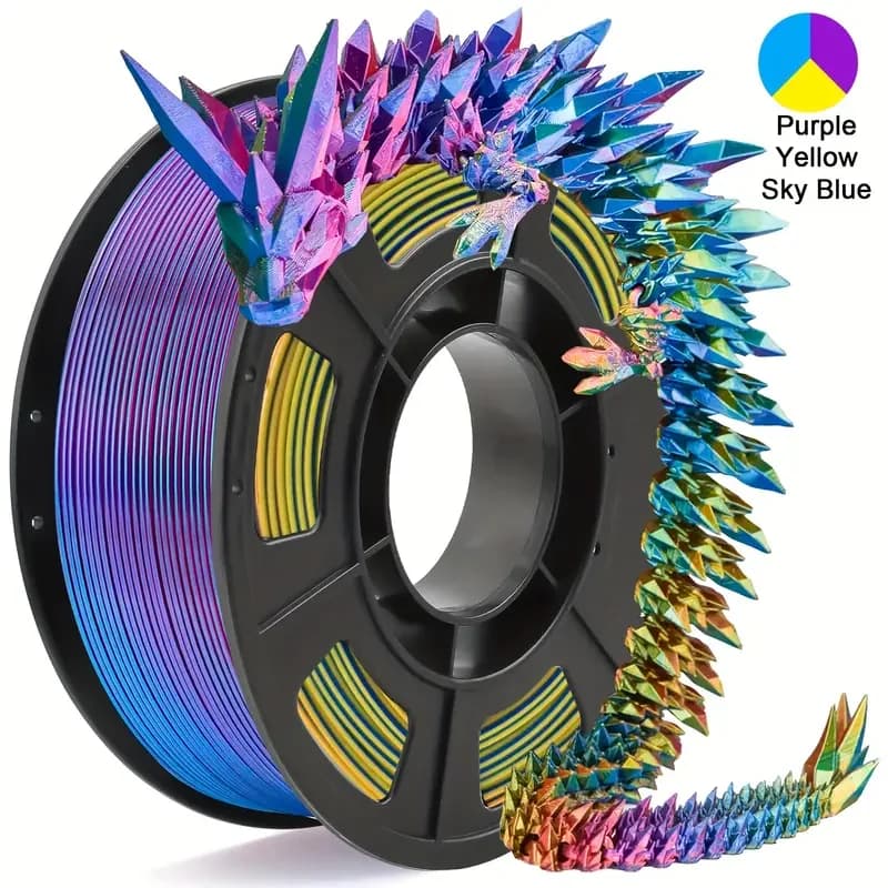 Silk Shiny Blue Purple and Yellow 3D Printer Filament, Comgrow 3D Printing Materials Silk PLA 1.75mm,+/-0.02mm
