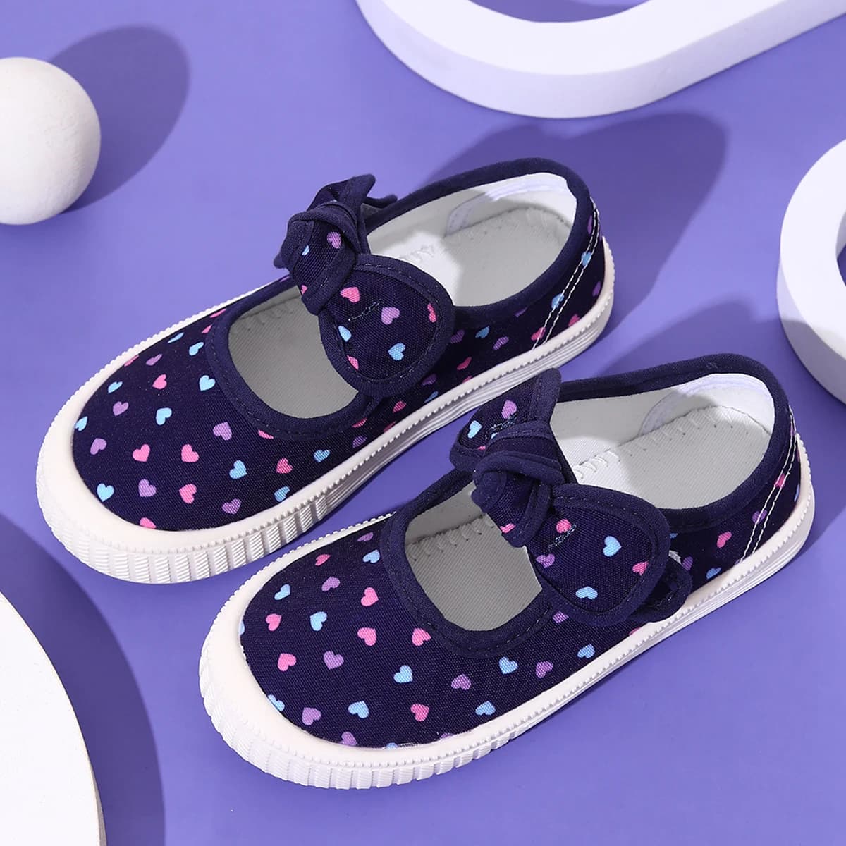 Girls' Canvas Shoes, Casual Sneakers with Cute Bow and Velcro Print, Wide Design Suitable for Indoor and Outdoor Wear in All Seasons