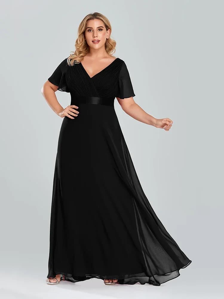 Prom Dresses Plus Size Evening Dresses Long Elegant A Line V Neck Ruffles Chiffon Formal Wedding Party Dress Robe De Soiree