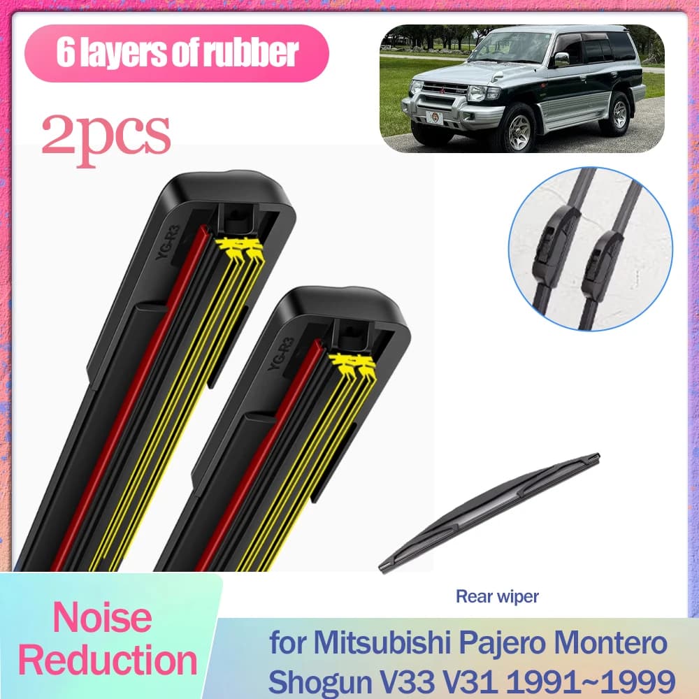 Windscreen Wipers for Mitsubishi Pajero Montero Shogun V33 V31 1991~1999 Rubber Blade Front Rear Windshield Brushes Accessories