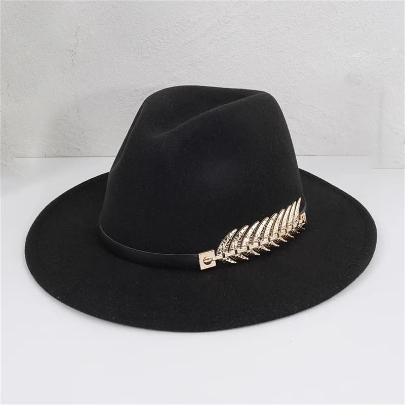 Women Men Felt Fedoras Hats Vintage Elegant Leaves Decoration Wide Brim Jazz Caps Autumn and Winter British Fedoras