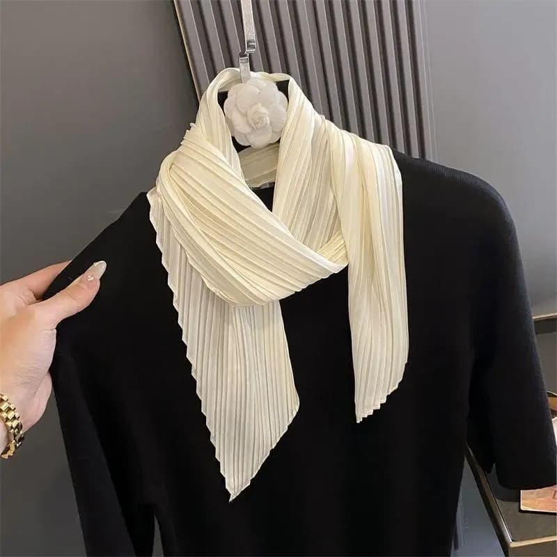 Women Pleated Satin Scarf For Ladies Neckerchief Ribbon Square Skinny Hair Tie Band Kerchief Satin Foulard Scarves Headscarf