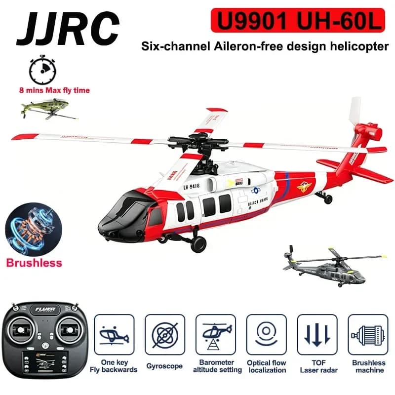 JJRC 6CH RC Helicopter UH-60L 6 Axes Aileron-free Design Fighter Jet With Brushless Motor One Key Takeoff 3D Roll Airlane Toy