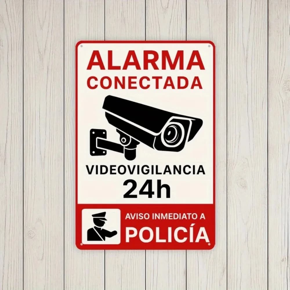 Spanish "Surveillance Alarm Notice" Vintage Metal Sign - Security Camera/Alarm System Wall Decor, Easy to Install & Durable