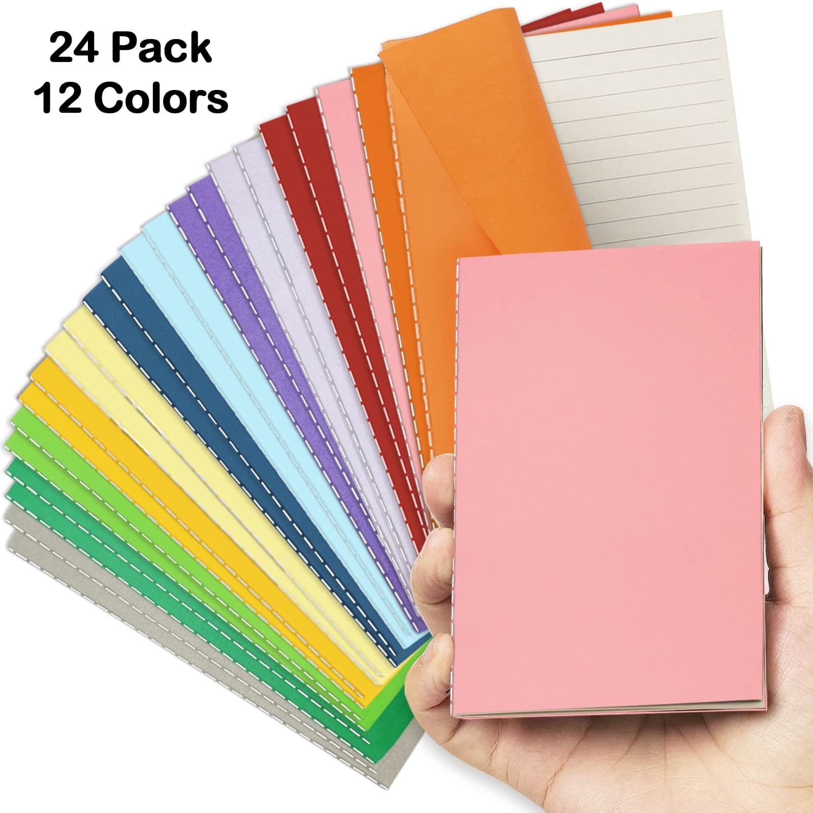 24 Pack Pocket Notebook Journal Bulk, College Lined Paper with Softcover, Small Memo Notepad for Writing/Drawing Diary/ Subject