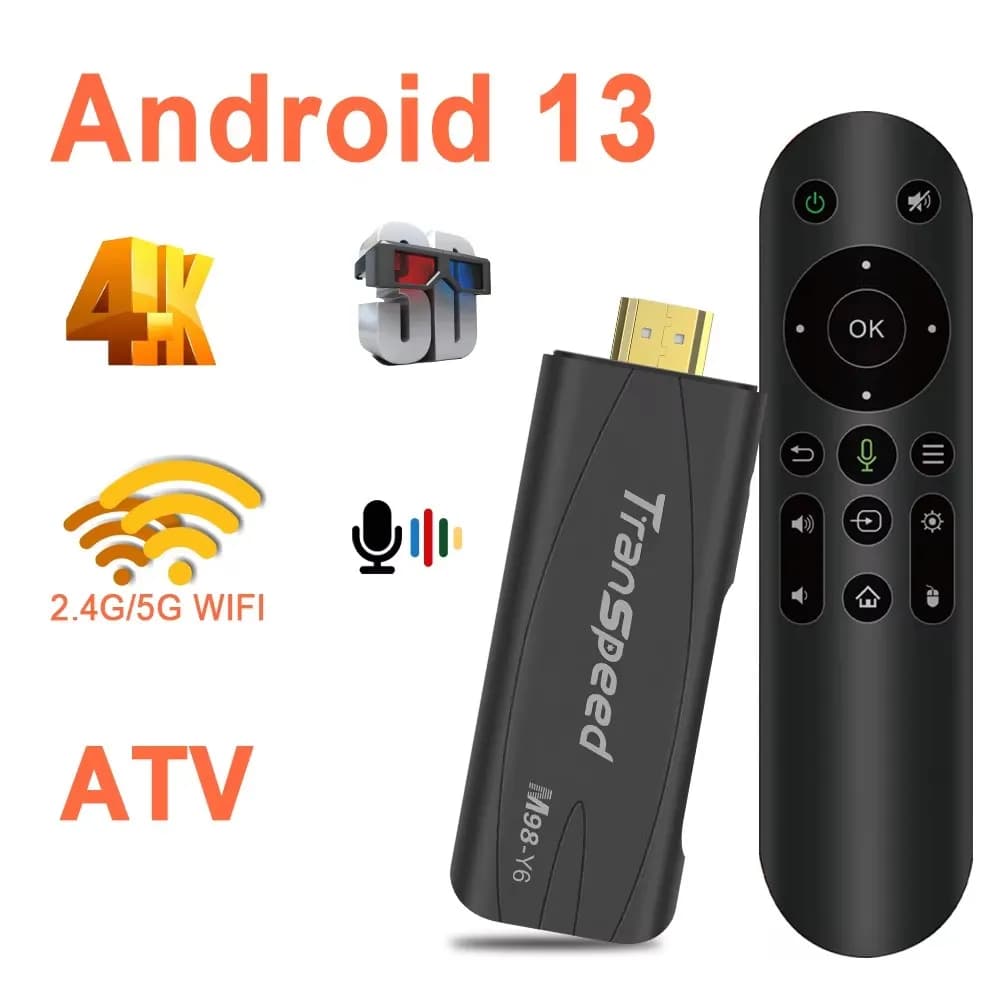 Transpeed TV Stick Android 13 ATV With TV App 4K 3D TV Box 2.4G&5G Voice Assistant Control Media Player TV Receiver Set Top Box