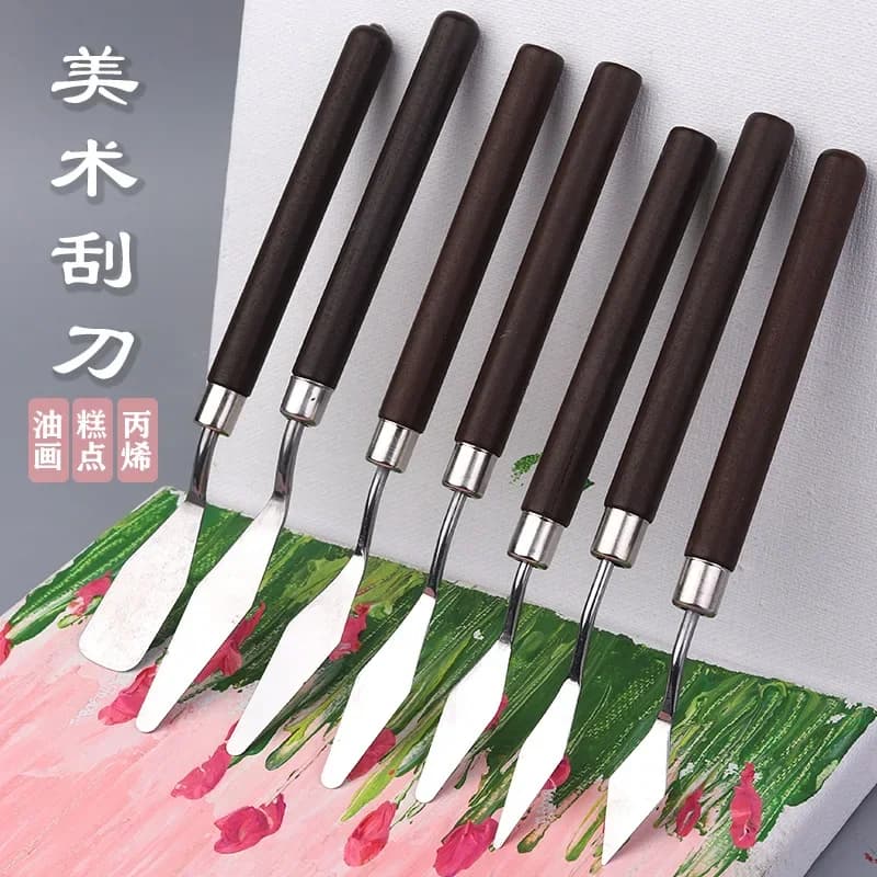 7Pcs 1-3Sets stainless Steel Oil Painting Knife Artist Spatula Art Tools stationery Cake baking supplies painting drawing cute