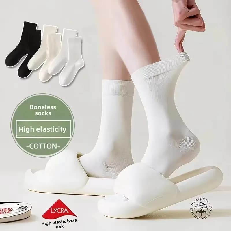 5 Pairs of Women's Mid-Calf Socks, Solid Color Flat Bottom Casual Socks, Black and White Spring and Autumn Socks