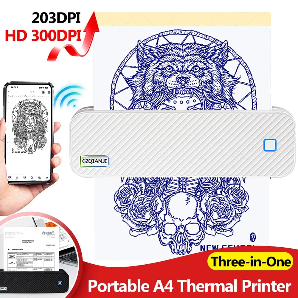 304DPI/203dpi Inkless Portable Thermal Printer A40 Folded Rolls Thermal Paper Photo PDF Document Printing for Travel Office Home
