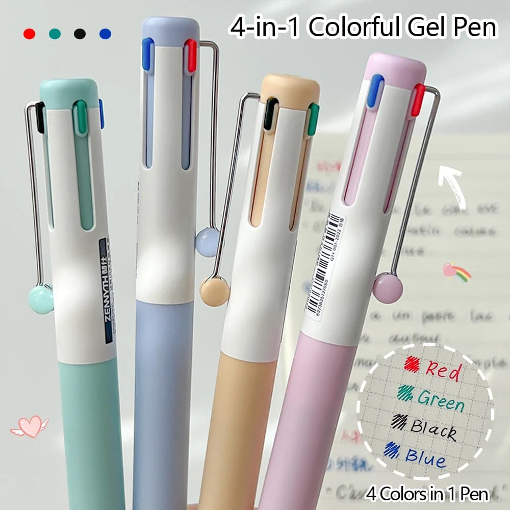 1Pcs 4-in-1 Colorful Gel Pens 0.5mm Smooth & Quiet Quick-Dry Writing Pen for Learning Office Drawing Journaling