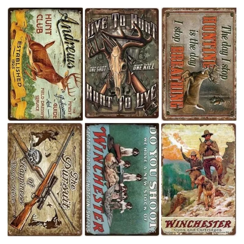 Hunting Sign Vintage Metal Sign Wooden House Wall Decor for Hunter Man Cave Gift Pistola Metal Decorative 8 * 12 Inch